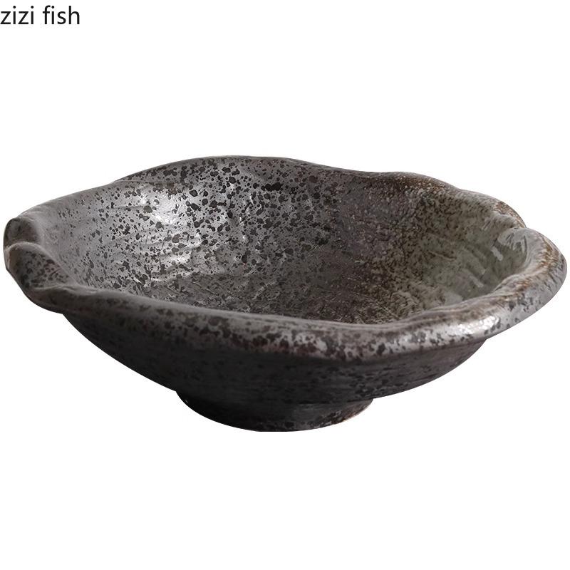 Irregular Ceramic Deep Bowl Retro Fruit Salad Bowl Thick Soup Bowl Noodles Bowls Dessert Bowls Restaurant Specialty Tableware