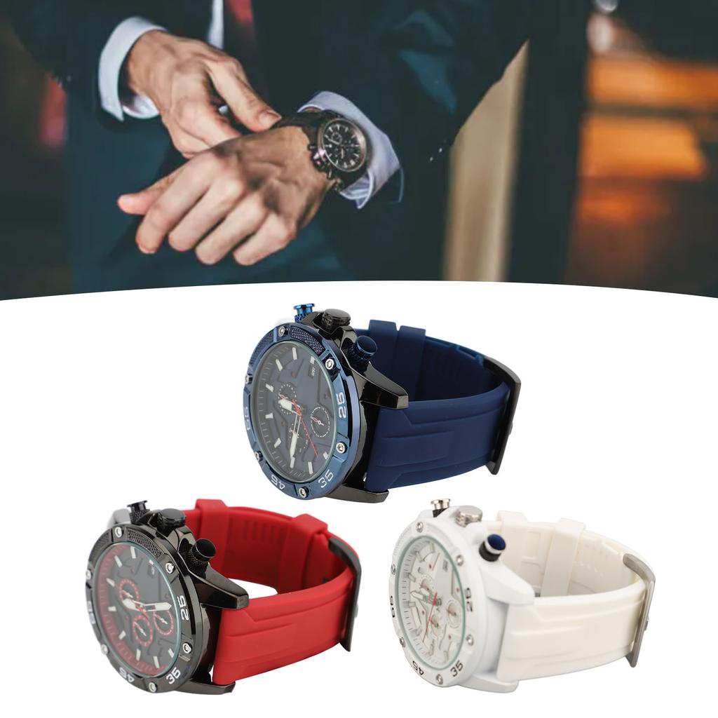 Multifunctional Quartz Watch Silicone Strap Fashion Date Luminous Water Resistant Casual Men Wristwa