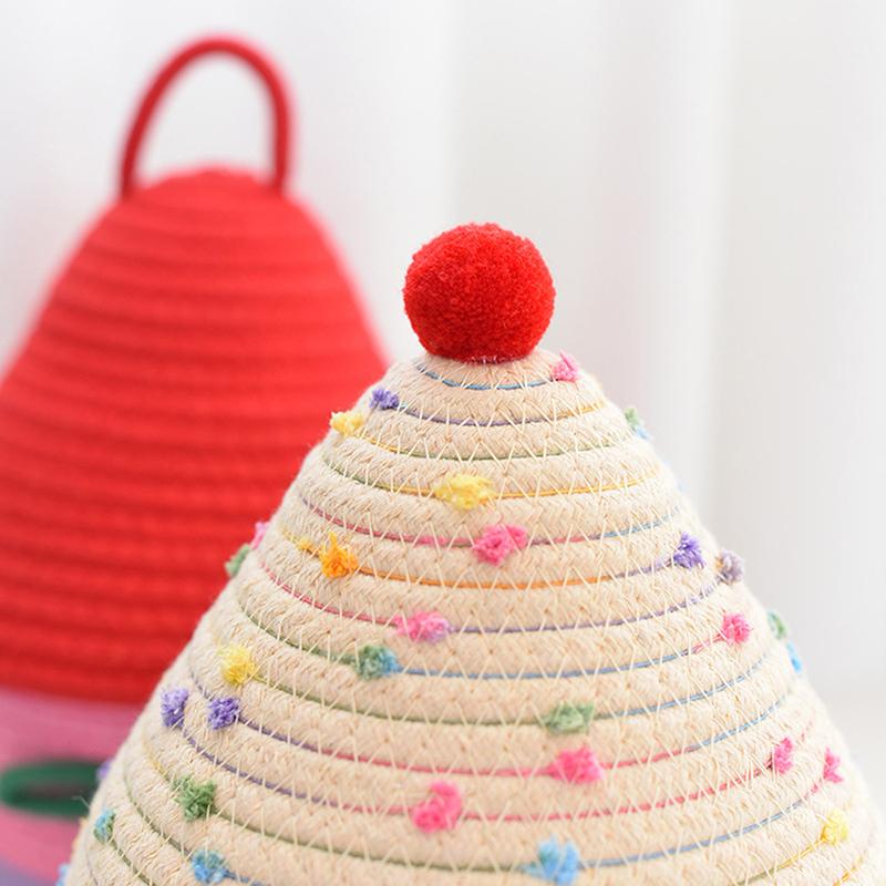 Cartoon Hausform Baumwollseil Gewebter Aufbewahrungskorb mit Deckel Großes Fassungsvermögen Niedlich Schlafzimmer Aufbewahrung Spielzeugkörbe Staubdichte Aufbewahrungen