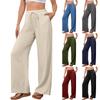 Damen Casual Mode Baumwoll-Leinenmischung Weite Hosen mit Seitentaschen