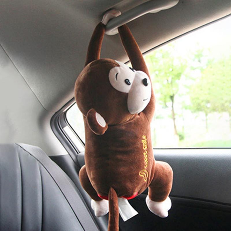 Cute Monkey Tissue Box For Car Seat Wall Hanging Cartoon Animals Roll Paper Towel Storage Box Interior Decorative Napkin Cases
