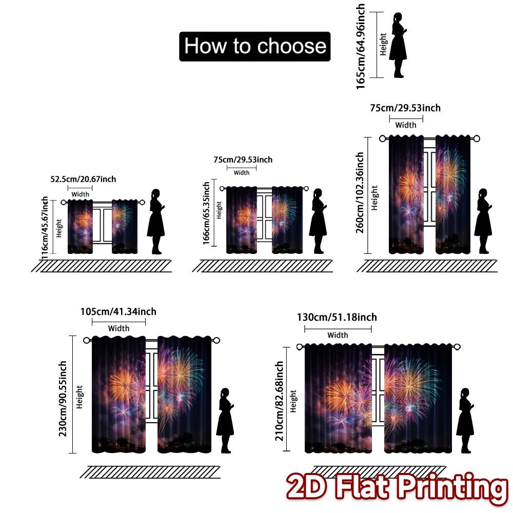 Set Of 2 Contemporary Flat Printing Curtains Without Rod Firework Bloom Popular Polyester Gifts Curtain