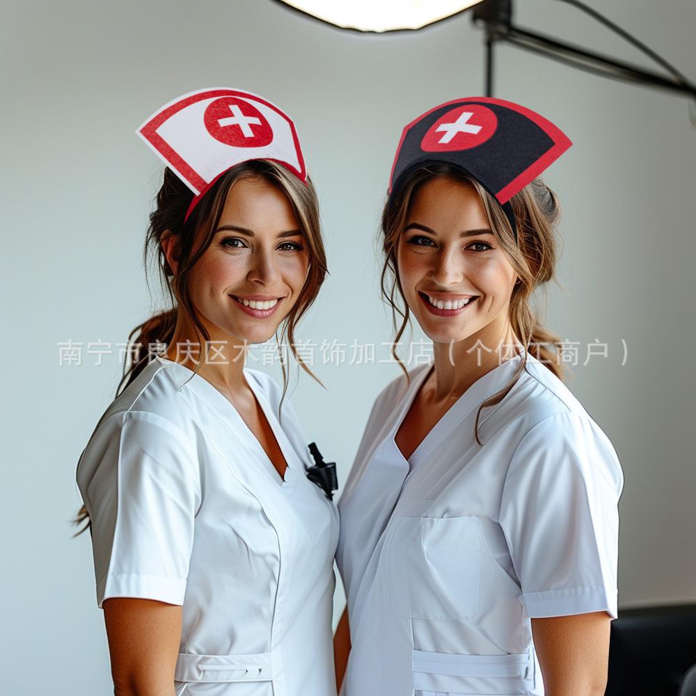 Halloween nurse hat, headband, cos party performance dress, masquerade headband (2pcs)