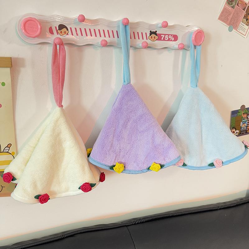 Rose Hand Towel Soft Hanging Type Quick Drying Absorb Water Bathroom Thickened Absorbent Wipe Cloth Bathroom Kitchen Use