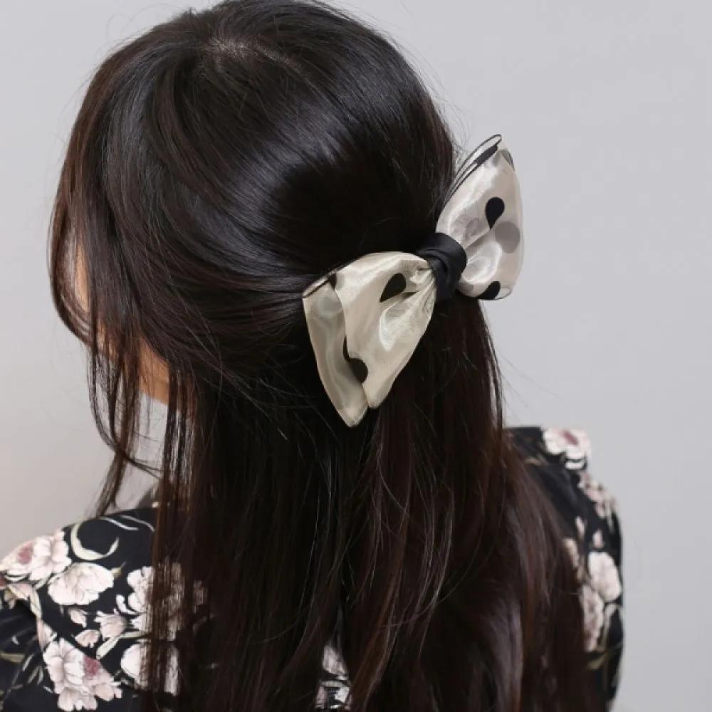 Angel Shushu Dot Ribbon Automatic Hairpin Yellow Handmade