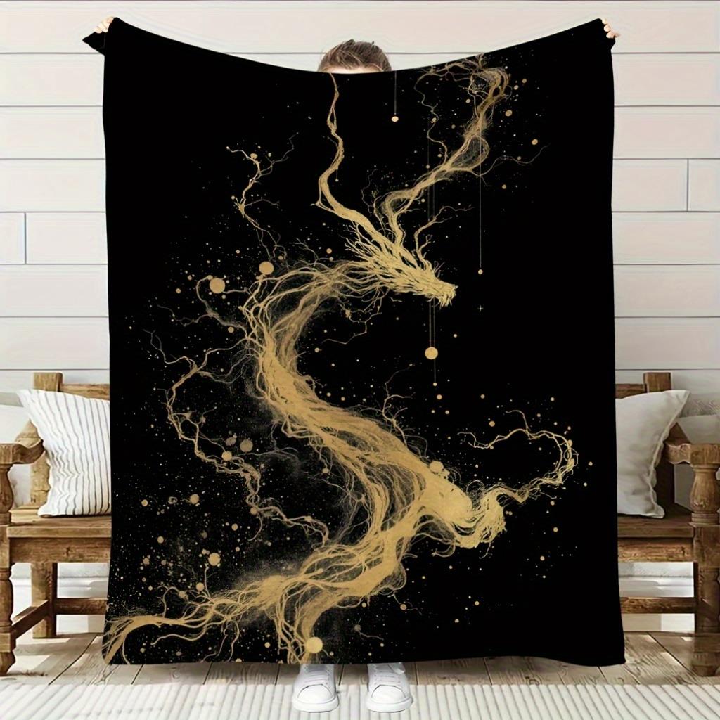 

One Comfortable Golden Dragon Pattern Flannel Blanket, Soft High-Definition Digital Print, Suitable for All Seasons 75x90cm