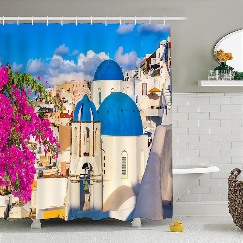 

Aertemisi Santorini Greece Shower Curtain Set With Grommets And Hooks For Bathroom Decor W60H190(CM)-1 Pcs