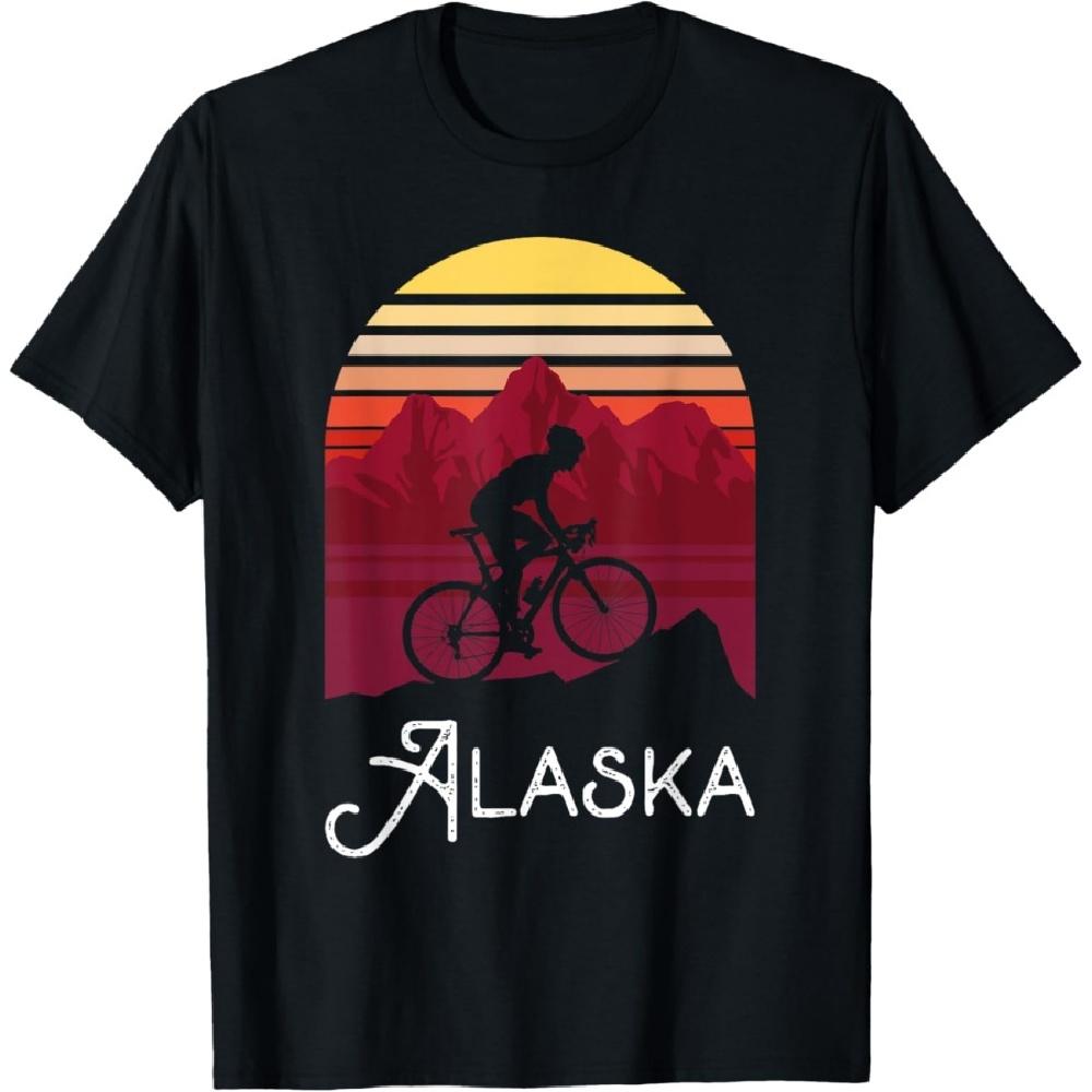 

Alaska Mountain Biking Shirt Sunset Retro Alaska Biking T-Shirt S