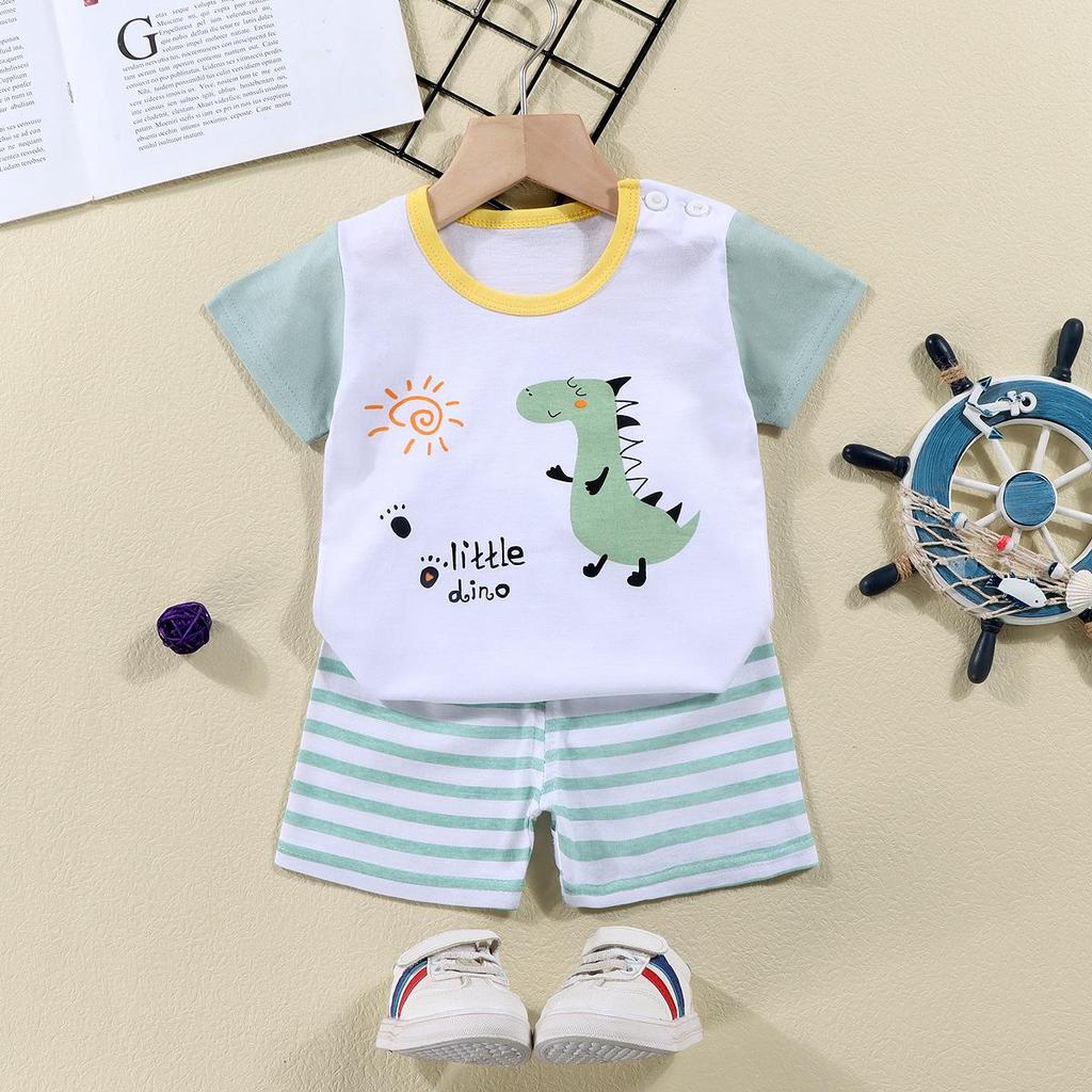 Kids' Summer Cotton Two-Piece Set: Cartoon Short Sleeve & Shorts for Toddlers