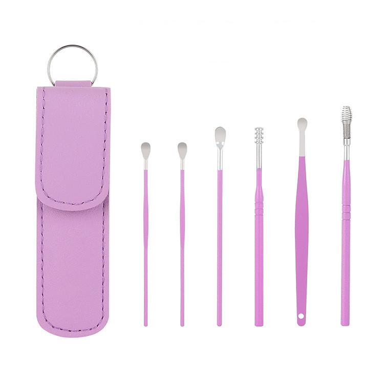 Earspoon Six-piece Ear-picking Tool Carbon Steel Ear-picking Spoon Leather Bag Ear-cleaning Spoon Easy to Carry at Home