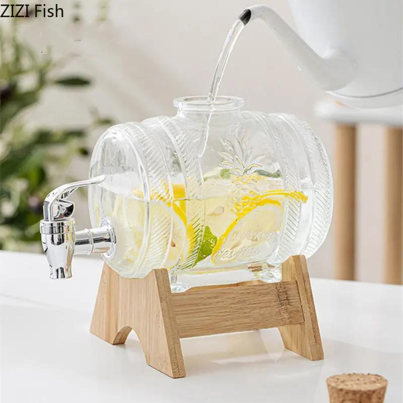 Sticlă de apă rece din sticlă creativă de 1L, cu robinet, sticlă chinezească de sticlă transparentă, bar, petrecere de aniversare, găleată pentru băutură cu suc