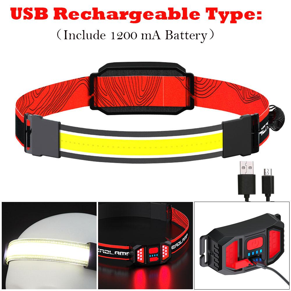 COB LED Strip Headlamp 3Mode 350LM Headlight Waterproof Outdoor Head Torch by AAA Battery Camping Hunting Fishing Mini Lantern