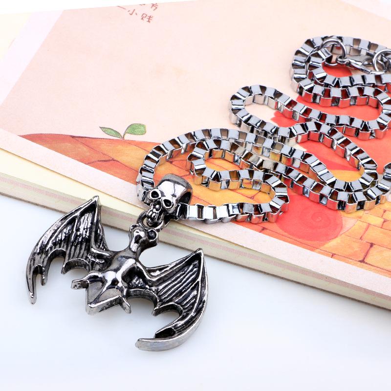 Men's Retro Ethnic Skull Necklace with Bat Wings Pendant