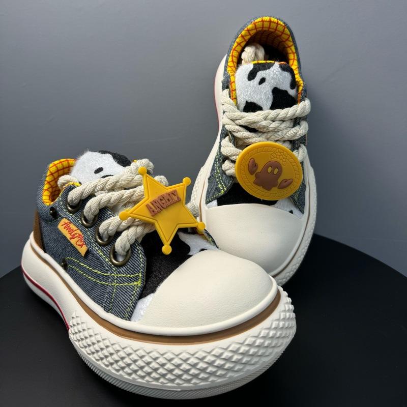 

Новые старые уродливые милые туфли на платформе с Микки Маусом, пара повседневных дышащих парусиновых туфель, увеличивающих высоту, низкие кроссовки с большой головой, прилив 40