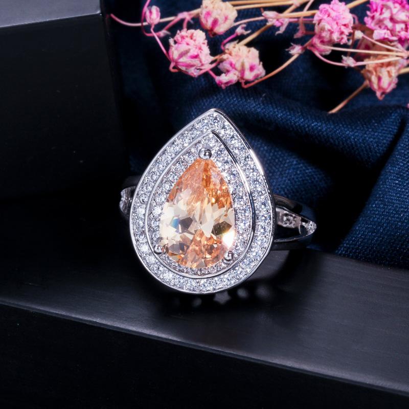 CMM Classic Women Engagement Party Jewelry High Quality Big Tear Drop Green Rings with Zirconia