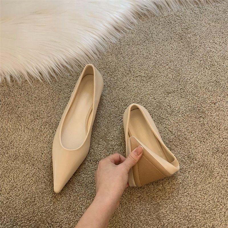 Ladies Summer Footwear with Heel Shoes for Women 2024 Office Low Elegant Pointed Toe Moccasins Chic Wholesale Shoe Genuine Mark