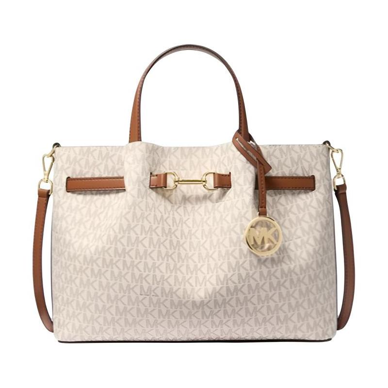 MICHAEL KORS Carson Gold Hardware Calf Leather Shoulder Handbag Medium Women s Vanilla White and Acorn Brown золотой