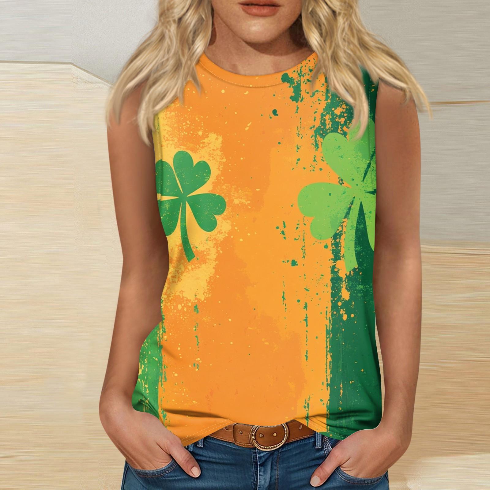 

Женские повседневные туники, топы для ношения с леггинсами, летние рубашки без рукавов с принтами, майки, блузки M оранжевый