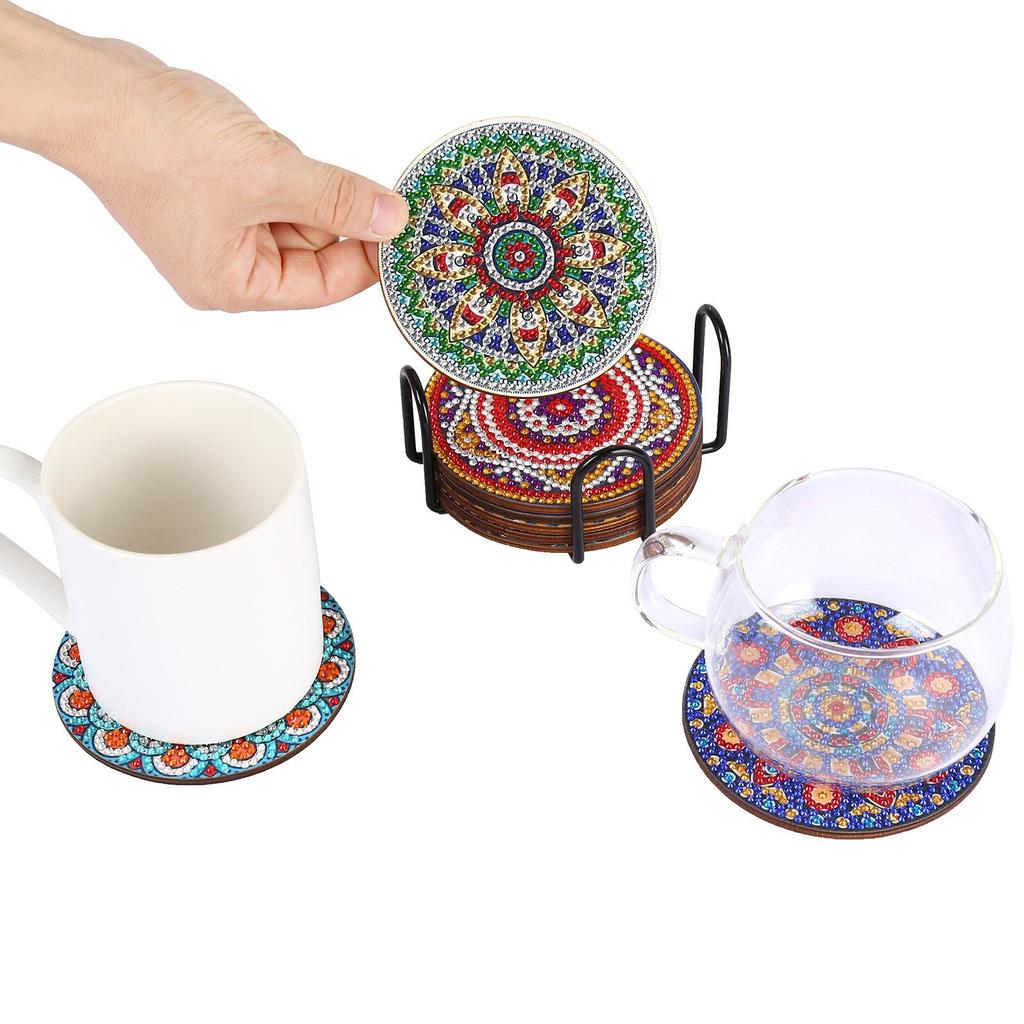 4 Teile/satz Abstrakte Datura Blumen Böhmische Gedruckt Matten Vintage Diamant Malerei Isolierte Untersetzer Tassen EINE Schüssel von Tee und Kaffee