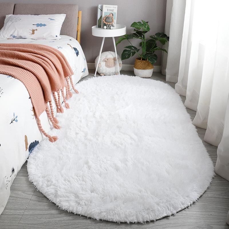 Oval Fluffy Carpet Shaggy Rug Bedside Mat Cute Colorful Living Room Rug Long Hair Carpet Home Decoration KTY