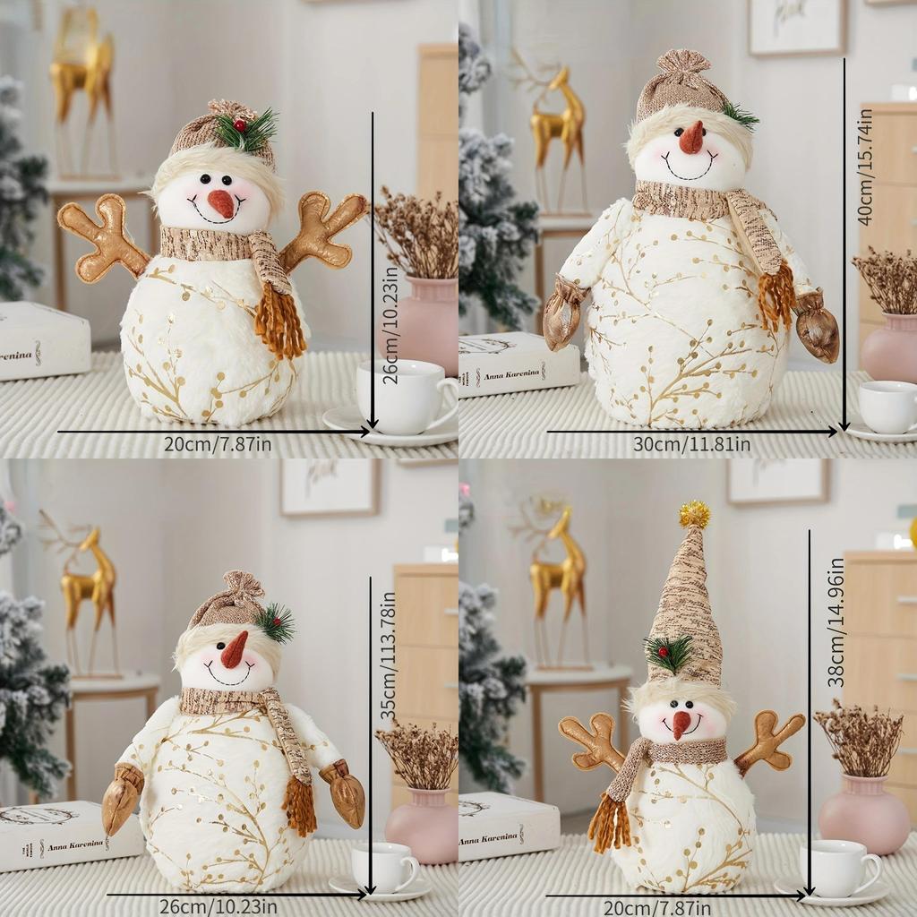 Christmas Plush Snowman Figurine With Foam And Fabric For Holiday Decor