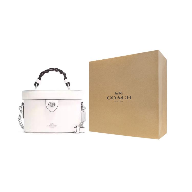 Coach Kay 20 Solid Color Logo Woven Handle Turn Lock Leather Bucket Bag Women Shoulder Bag White CJ612-SVHA