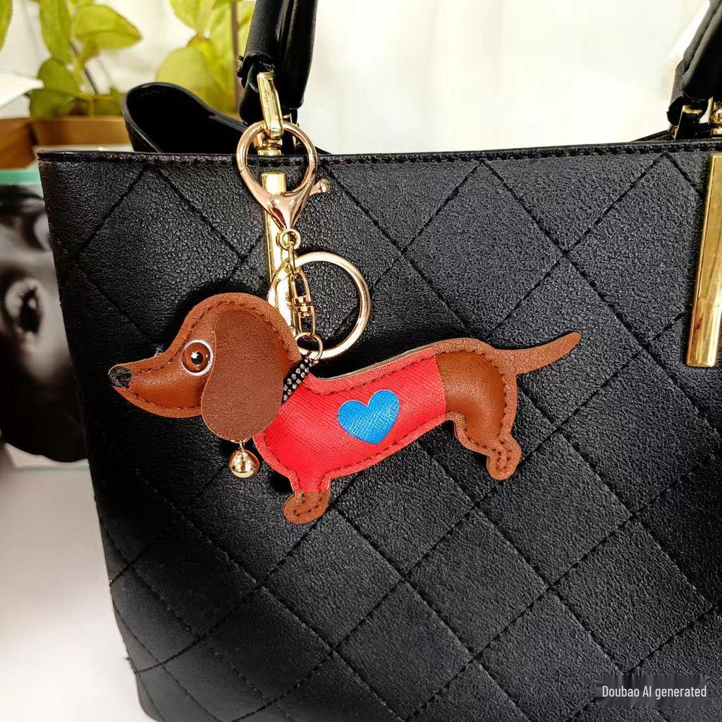 Ruth's Dachshund Leather Keychain Pendant: Small Mini Dog Bag Charm