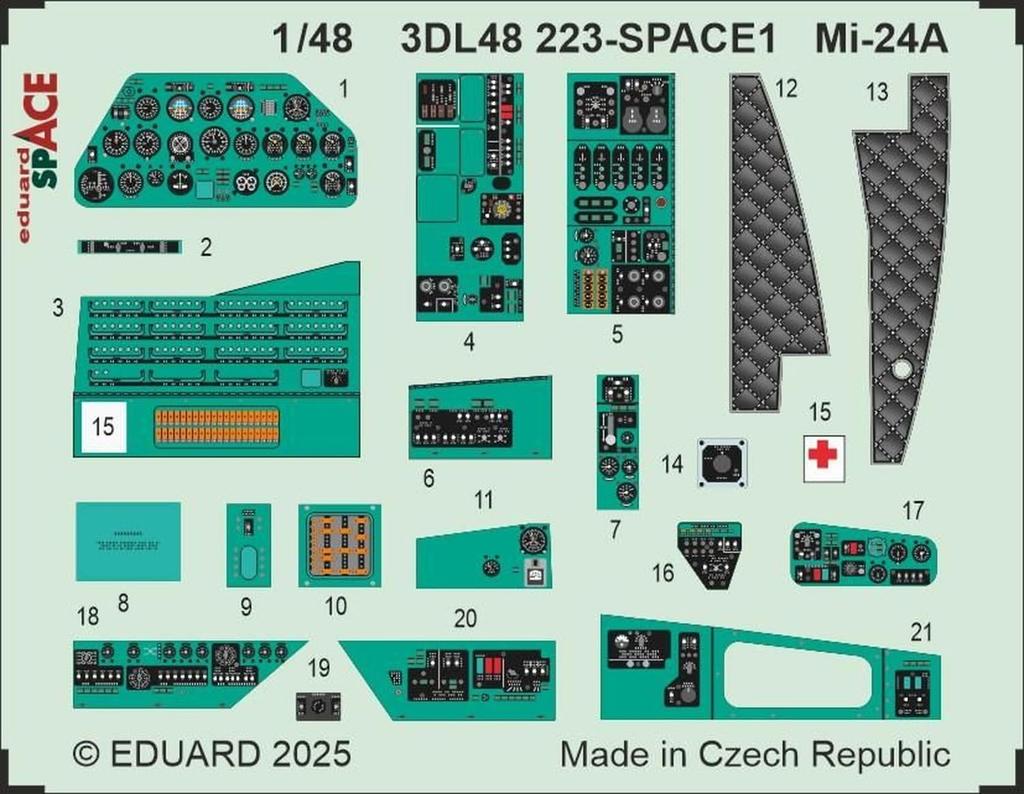 Eduard 1/48 Space Mi-24A Interior 3D Decal and Etching Parts Set (for Trumpeter) Plastic Model Decals EDU3DL48223 (Airplane)