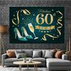 2D "Fabulous 60th Birthday" Backdrop Teal Gold High Heels & Champagne Photography Background Cloth