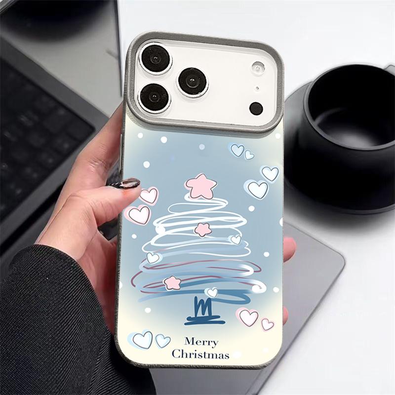 Blue Line Chirstmas Tree Design Shockproof Case for iPhone 17 16 15 14 Pro Max 13 Air - Flexible TPU Cover with Leather Texture