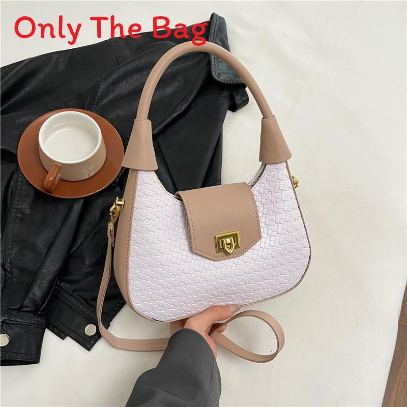 Pu Small Crescent Bag With Woven Texture For Daily Use