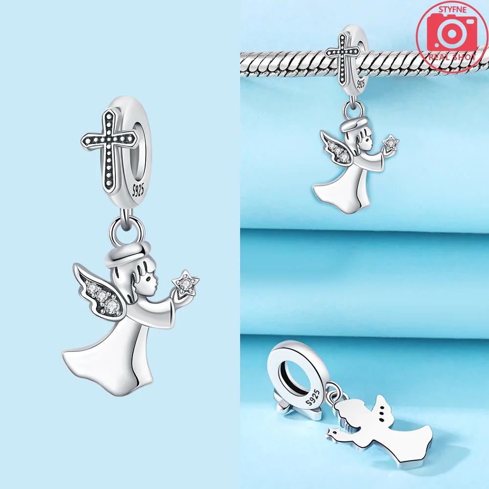 925 Silver Bracelet Diy Anniversary Gift Jewelry Charms Beads Colorful Air Balloon Cross Angel Red Rose Beads