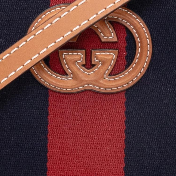 Gucci Interlocking G Web Stripe Canvas Mini Tote Bag With Strap For Women Daily Use