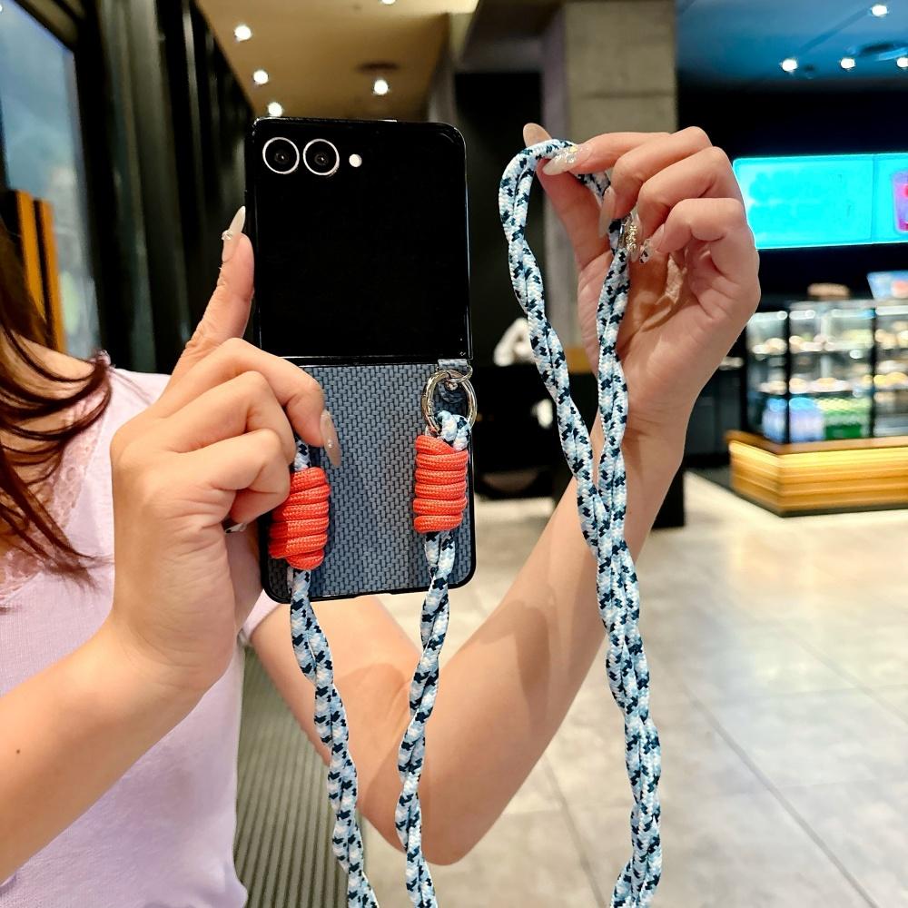 

Luxury Color Contrast Long Lanyard Case for Samsung Galaxy Z Flip 7 6 5 4 3 ZFlip flip7 5G Colorful Crossbody Shockproof Cover Galaxy Z Flip3 5G