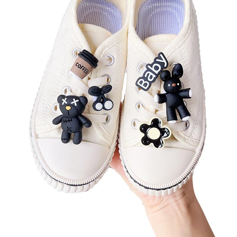 Shoelace Buckle Cartoon Decorations: Black Rabbit & Bear for AF1