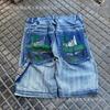Mens Vintage Western Cowboy Jeans Distressed Washed Embroidered Printed Straight Leg Denim Pants