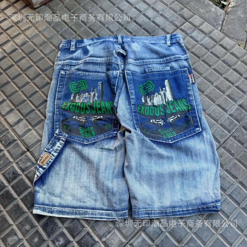 Mens Vintage Western Cowboy Jeans Distressed Washed Embroidered Printed Straight Leg Denim Pants