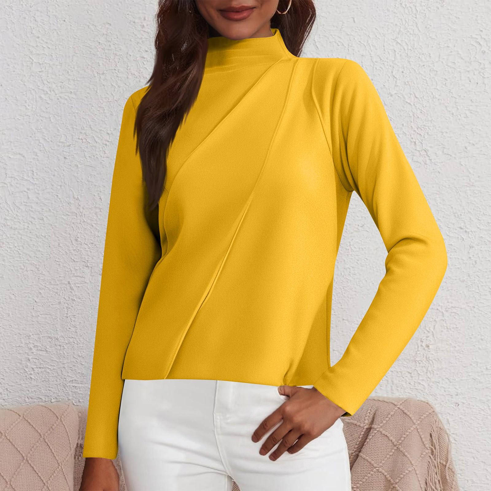 

Women s Fashion Solid Colour Long Sleeve Fleece Thickened Top XL жовтий