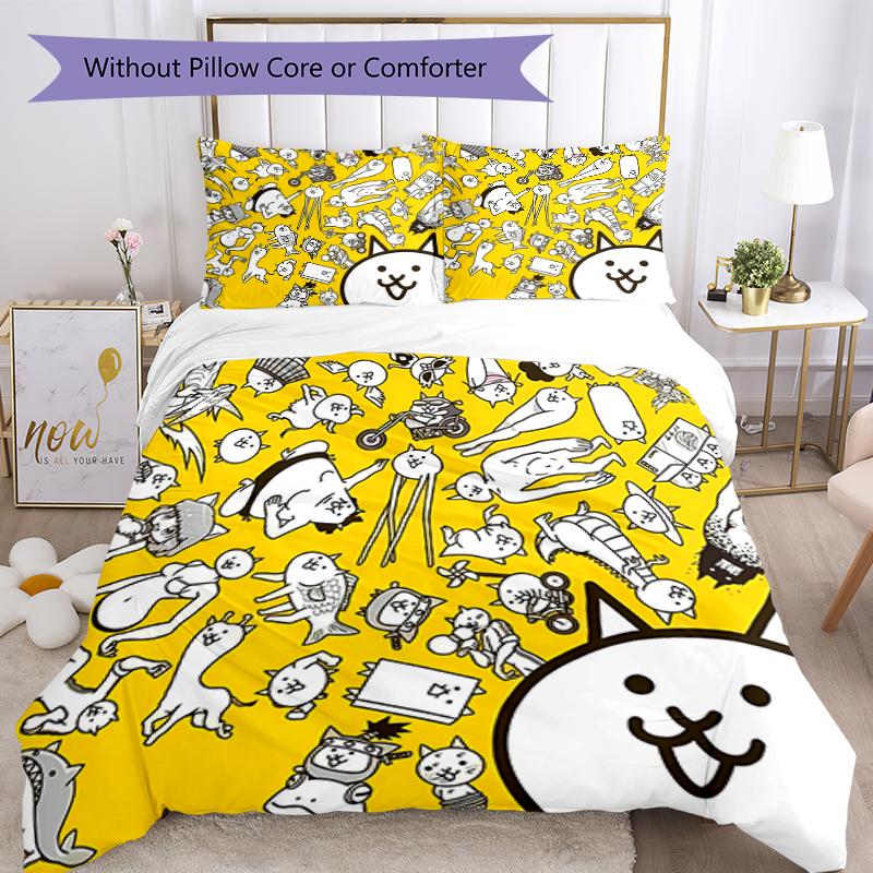 3pcs The Battle Cats Pattern Bedding Set Duvet Cover Set Includes Duvet Cover &pillowcases, Perfect All Season Bedroom Decoration & Gift