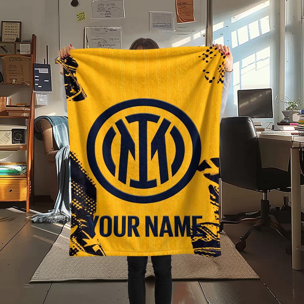 1pz Coperta in Flanella Personalizzata con Nome e Motivo Inter Milan Adatta a Tutte le Stagioni per Arredamento Casa Calore e Comfort Regali Regalo Festivo_xia