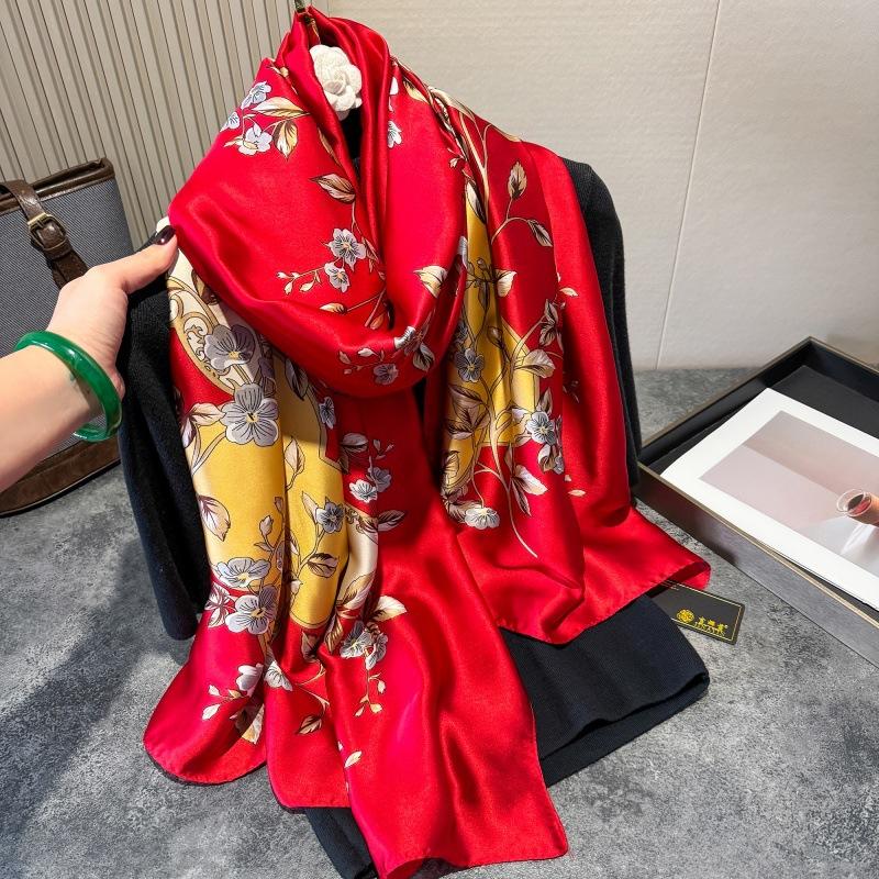 Luxury Print Silk Scarf Women'S 180*90Cm Design Polyester Material Smooth Long Scarf Spring And Autumn Soft Shawl Beach Scarf