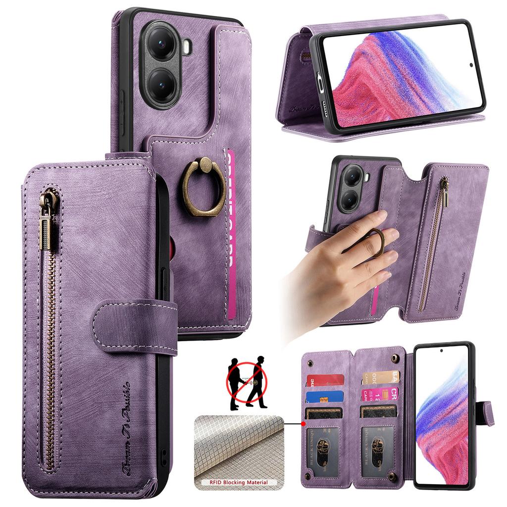 Für Xiaomi Poco X7 Pro 5G/Xiaomi Redmi Turbo 4 5G Leder Handy-Rückseite mit RFID-Blockierung Reißverschluss-Geldbörse Ständer