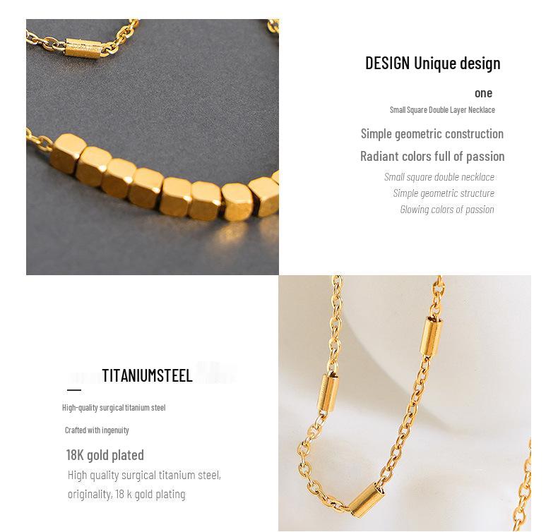 Titanium Steel Double Layer Square Bead Necklace - Non-Fading, Versatile Light Luxury Women's Sweater and Clavicle Chain.
