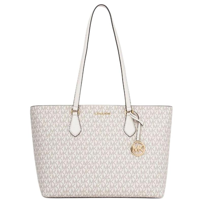 MICHAEL KORS Sheila brand logo zipper closure coated canvas tote bag tote bag shopping bag shoulder bag large size women s milk white белый