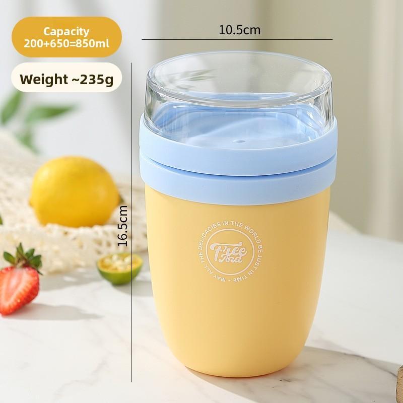Stainless Steel Student Travel Mug With Lid And Spoon For Breakfast And Oatmeal