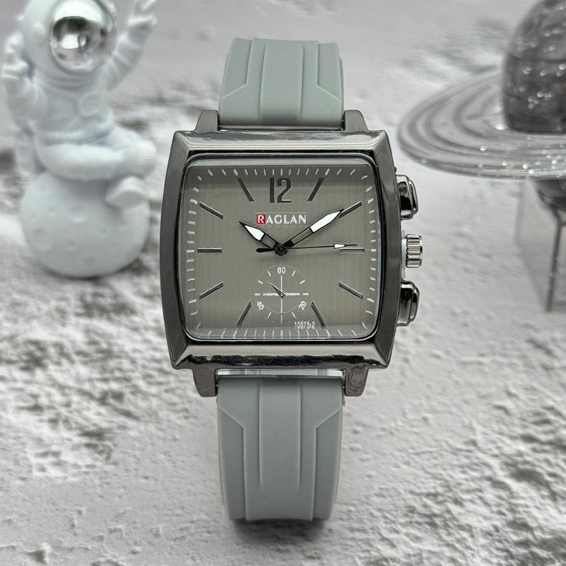 Мужские часы JYL Квадратный циферблат Бизнес Силиконовый ремешок Silver цитриновый