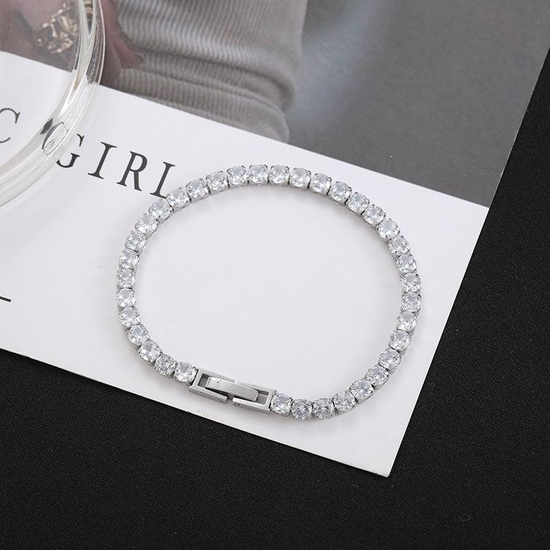 Unisex Hip-Hop Titanium Steel Zircon Tennis Bracelet