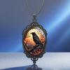 Black Crow Pattern Oval Women's Versatile Black Leather Cord Accessories Pendant Necklace