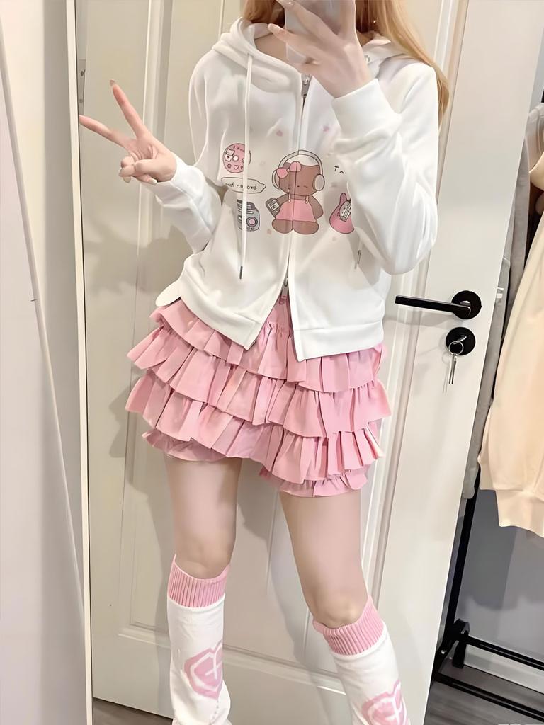 Ruffles Mini Skirt for Women Kawaii Lolita A Line Skirts Shorts Y2K Sweet Style Clothing Harajuku