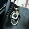 Yogodlns Creative Camellia Rose Pearl Chain Car Keychain Elegant Flower Decorative Accessory Bag Hanger Pendant Small Gift